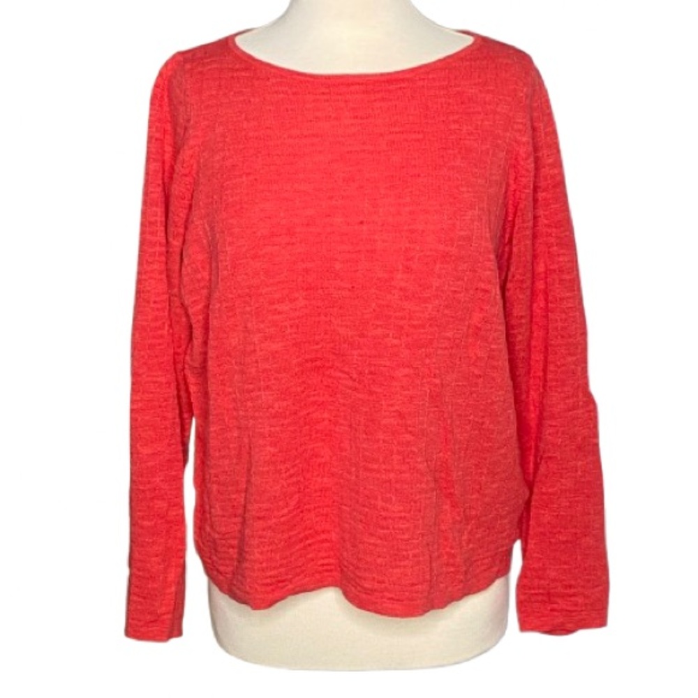 Eileen Fisher Women’s Sweater Size PL Organic Red Linen Cotton Cool Summer Night